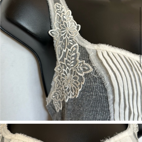 Free People Grey Lace and Ruffle Tank Top size M - Picture 5 of 11